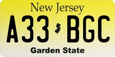 NJ license plate A33BGC