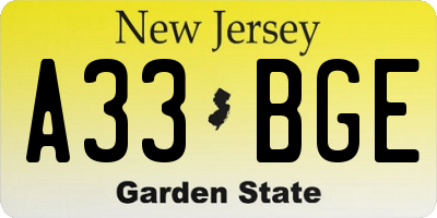 NJ license plate A33BGE