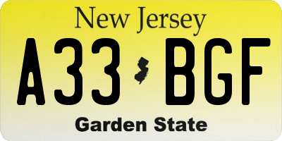 NJ license plate A33BGF