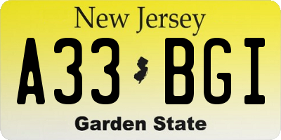 NJ license plate A33BGI