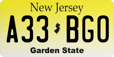NJ license plate A33BGO