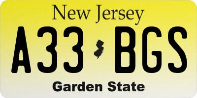 NJ license plate A33BGS