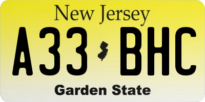 NJ license plate A33BHC