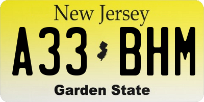 NJ license plate A33BHM