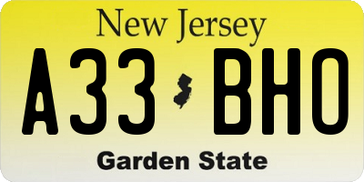 NJ license plate A33BHO