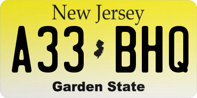NJ license plate A33BHQ