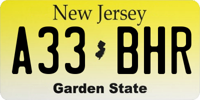 NJ license plate A33BHR