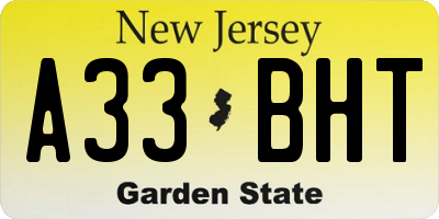 NJ license plate A33BHT