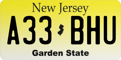 NJ license plate A33BHU