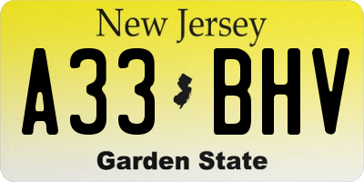NJ license plate A33BHV