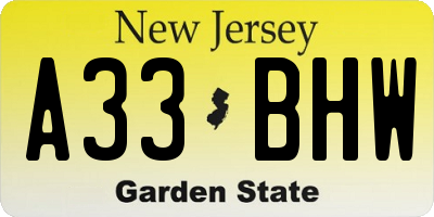 NJ license plate A33BHW