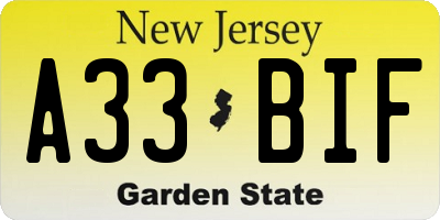 NJ license plate A33BIF
