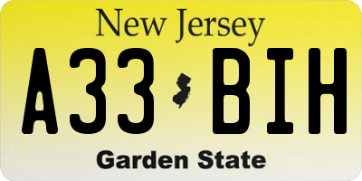 NJ license plate A33BIH