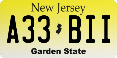 NJ license plate A33BII