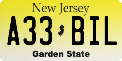 NJ license plate A33BIL