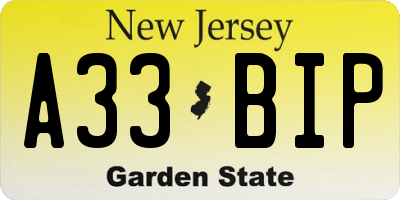 NJ license plate A33BIP