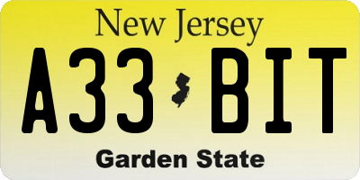 NJ license plate A33BIT