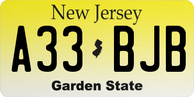 NJ license plate A33BJB
