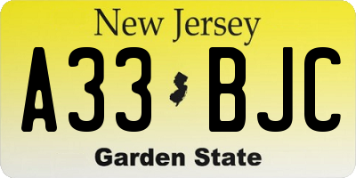 NJ license plate A33BJC