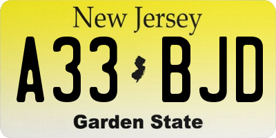 NJ license plate A33BJD
