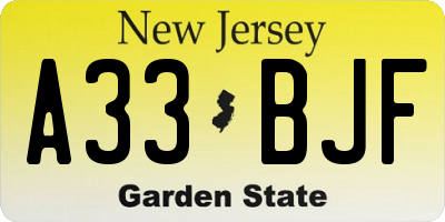 NJ license plate A33BJF