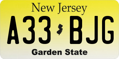 NJ license plate A33BJG