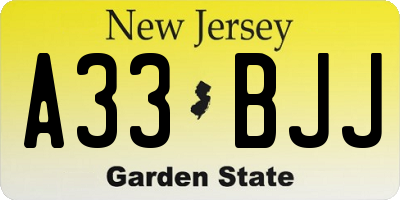 NJ license plate A33BJJ