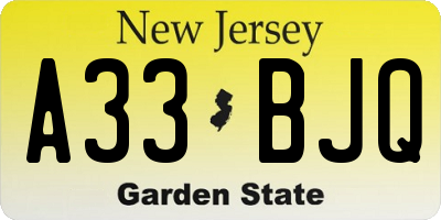 NJ license plate A33BJQ