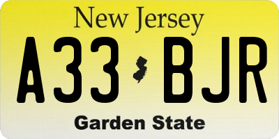 NJ license plate A33BJR