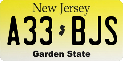 NJ license plate A33BJS