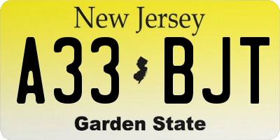 NJ license plate A33BJT