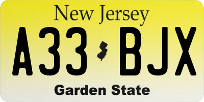 NJ license plate A33BJX