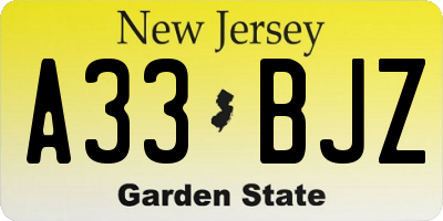 NJ license plate A33BJZ