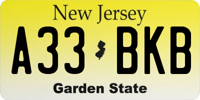 NJ license plate A33BKB