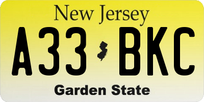 NJ license plate A33BKC