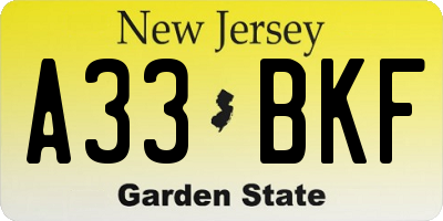 NJ license plate A33BKF