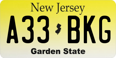 NJ license plate A33BKG