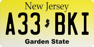NJ license plate A33BKI
