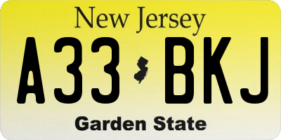 NJ license plate A33BKJ