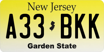 NJ license plate A33BKK