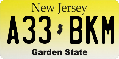 NJ license plate A33BKM