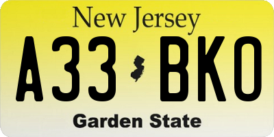 NJ license plate A33BKO