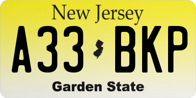 NJ license plate A33BKP