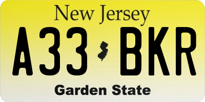 NJ license plate A33BKR