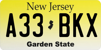 NJ license plate A33BKX