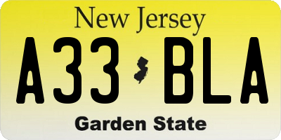 NJ license plate A33BLA