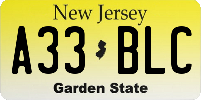 NJ license plate A33BLC