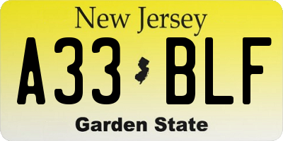 NJ license plate A33BLF