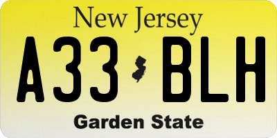 NJ license plate A33BLH