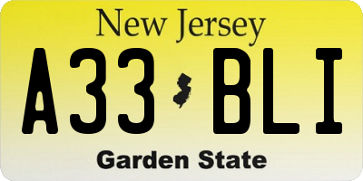 NJ license plate A33BLI